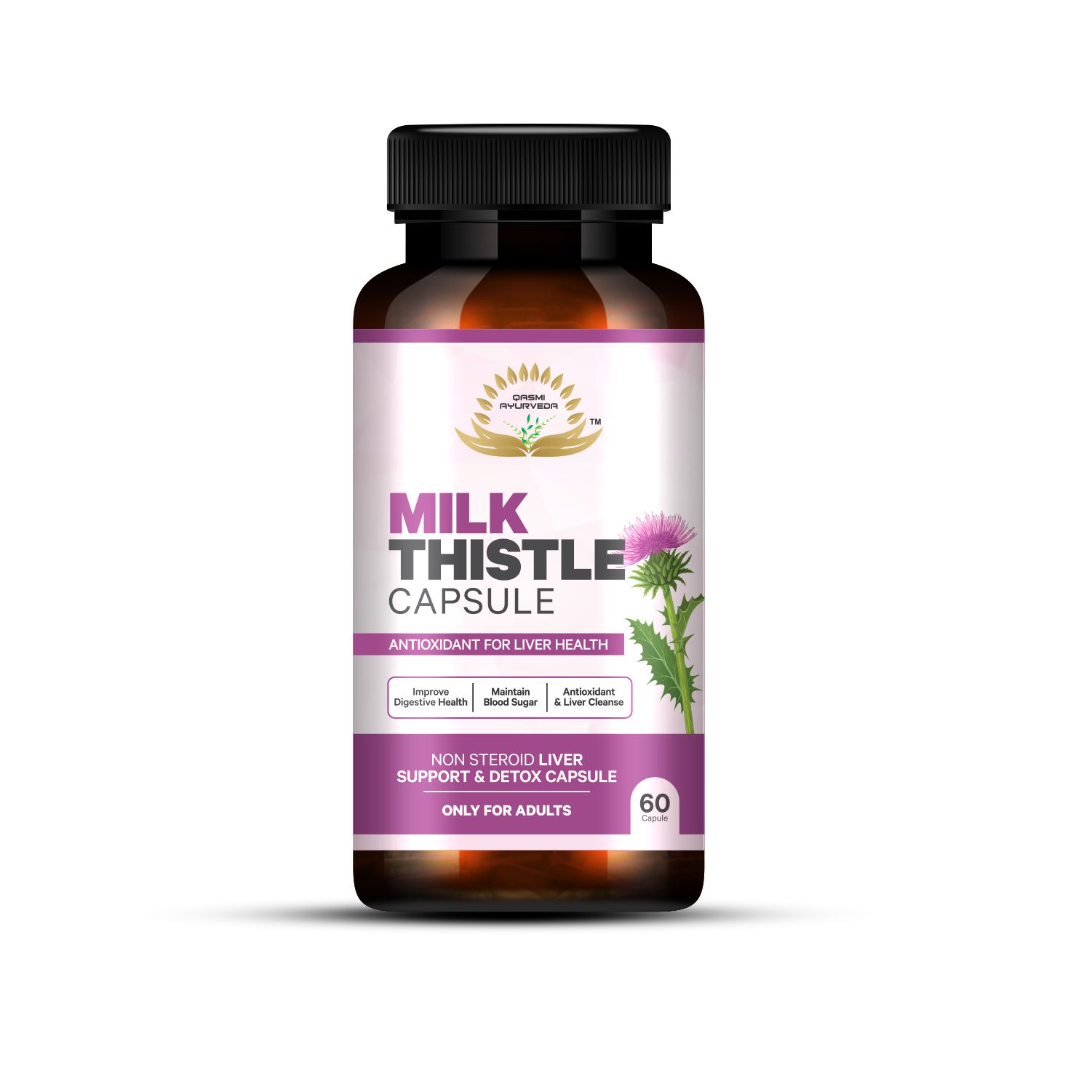 Milk Thistle Extract Silymarin 500mg/Serve – 60 Vegetarian Capsules Qasmi Ayurveda