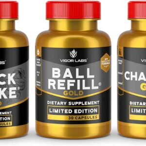 Vigor Labs' Gold Stack, Limited Edition. Triple Stack with 3 Products in One Pack. Boosts Firmness, Volume and Stamina (30 Capsules Per Bottle)